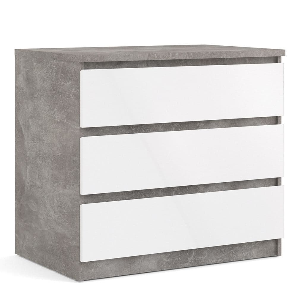 Enzo Chest of 3 Drawers in Concrete and White High Gloss & Grey